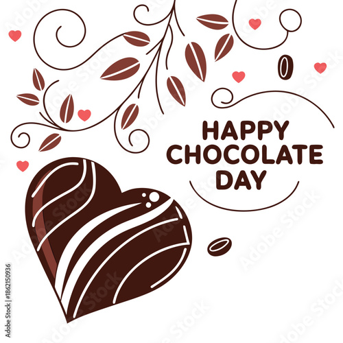 Happy Chocolate Day Greeting with Heart and Cocoa Beans