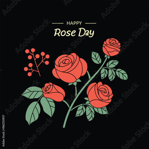 Festive Rose Day Celebration Lettering with Red Roses