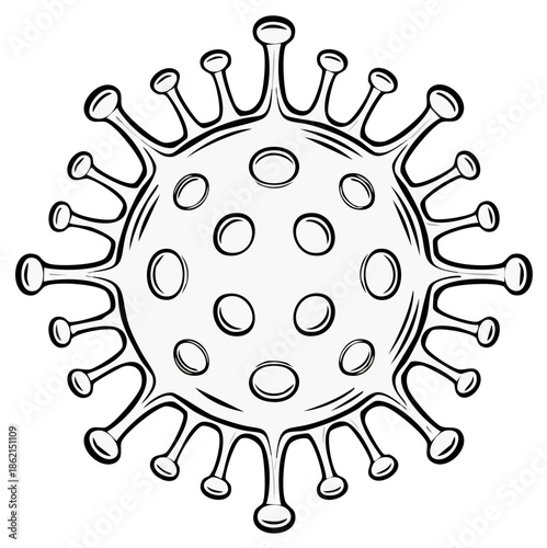 Stylized Coronavirus Outbreak Vector Illustration Infectious Disease Microscopic Cell Illustration Black and White Outline