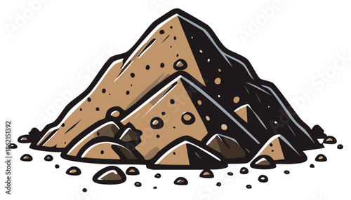 Illustration of a large pile of brown dirt with small rocks and pebbles scattered around