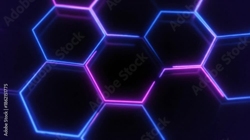 Abstract glowing neon hexagon grid background