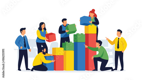 Modern vector illustration of startup team building growth chart together, collaboration, innovation, and shared business success concept