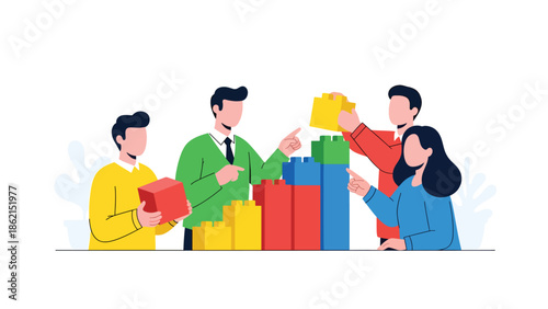 Modern vector illustration of startup team building growth chart together, collaboration, innovation, and shared business success concept