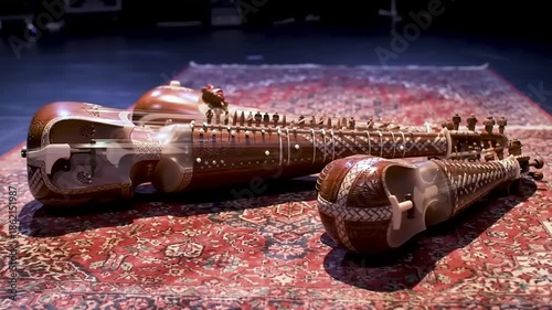 Two Sitarlike Instruments on Carpet.