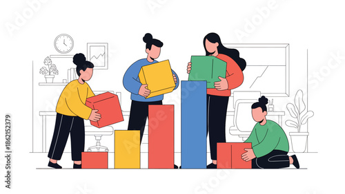 Modern vector illustration of startup team building growth chart together, collaboration, innovation, and shared business success concept