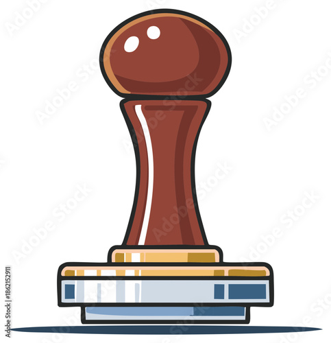 Rubber stamp illustration with wooden handle for documents marking isolated on white