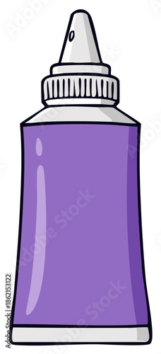 Cartoon style purple squeeze tube with white cap and pointed nozzle for liquids