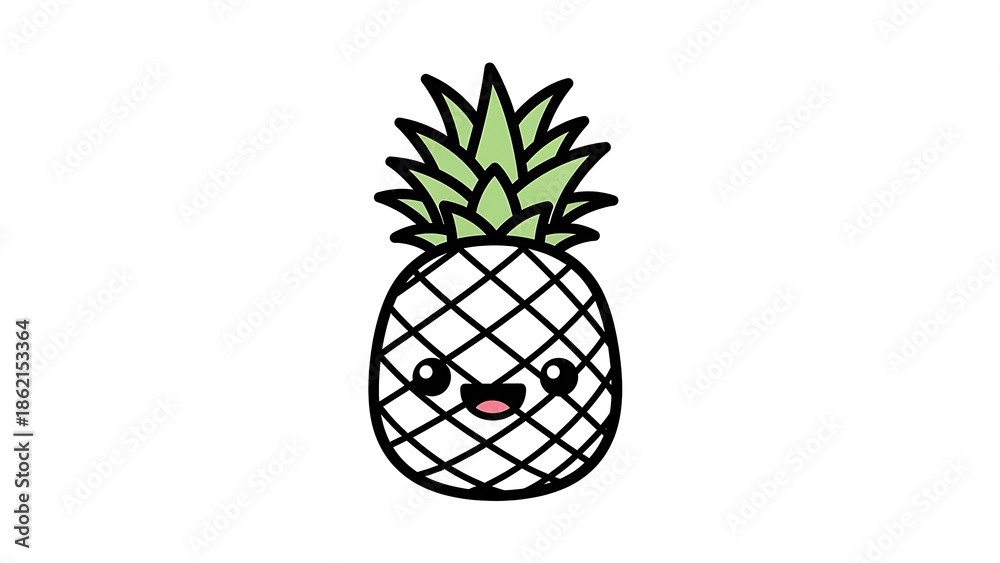 Obraz premium Cartoon Pineapple Character with Happy Face.