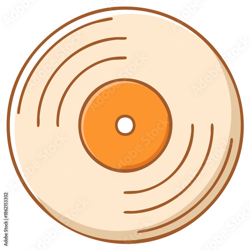 Vinyl Record Illustration in Pale Yellow and Orange, Retro Music, Audio Entertainment, Vintage Style Design Element