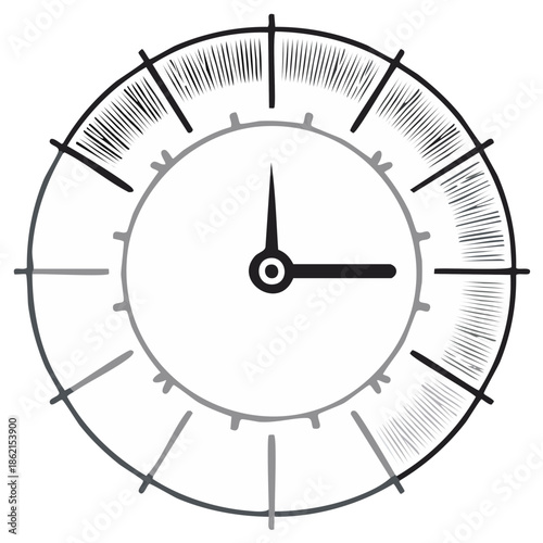 Simple hand drawn clock face with hour and minute hands indicating time
