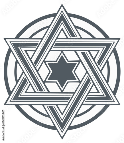 Stylized Star of David Jewish religious symbol. Magen David hexagram icon with interwoven geometric design.