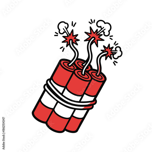 Dynamite explosive with lit fuse vector graphic