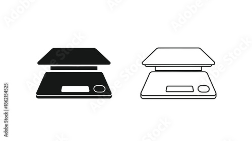 Black and white line art illustration of a kitchen scale design