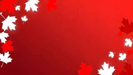 Autumn maple leaves in shades of red and white on a red background