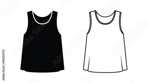 Black and white outline drawings of sleeveless tank tops or dresses