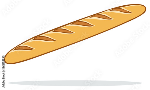 Cartoon illustration of a loaf of baguette bread with traditional cuts and golden crust  for baking or bakery concept