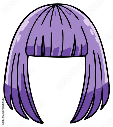 Stylish purple bob wig with straight bangs cartoon illustration