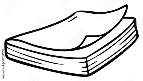 Stack of paper with a flipped page illustration.