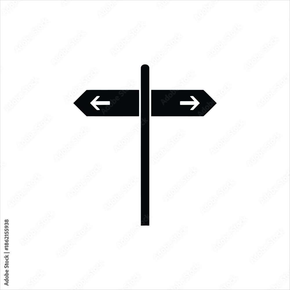 Fototapeta premium Simple black vector illustration of a directional signpost or road sign