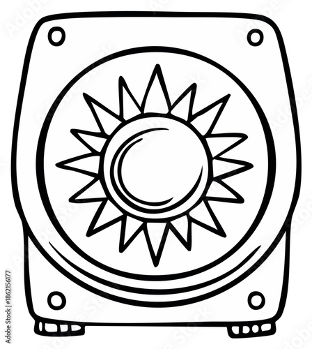 Stylized Sun Icon in Square Speaker Outline Vector Illustration