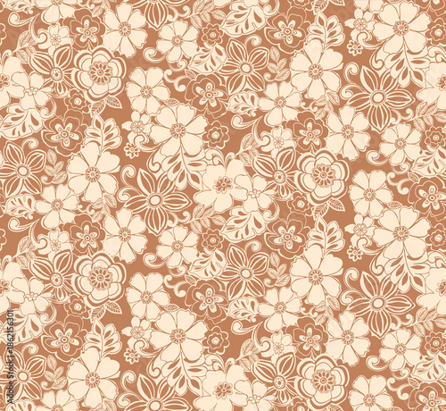 Vintage Brown Floral Lace Seamless Pattern
