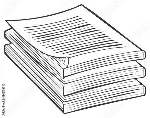 Hand Drawn Stack of Documents Paperwork Line Art Drawing
