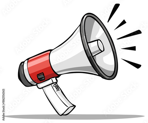 Isolated cartoon megaphone with sound effects announces news loudly
