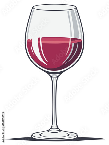 Clear wine glass filled with deep red wine, isolated on white