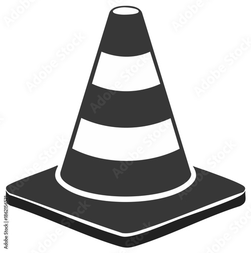 Black and White Striped Safety Cone Icon for Roadwork, Caution, and Construction Sites