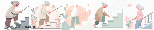 Vector Illustration of a Elderly Woman Climbing Stairs