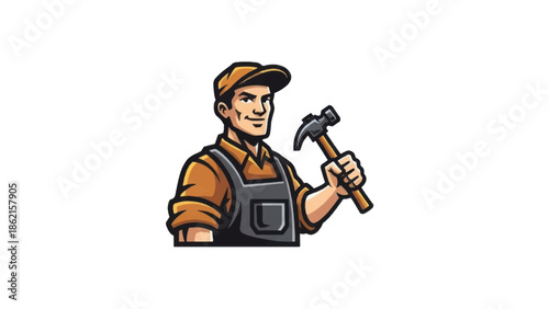 Skilled Carpenter with Hammer Ready for Construction and Repair Work.