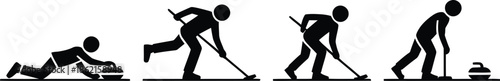 curling sequence, four small figures showing slide