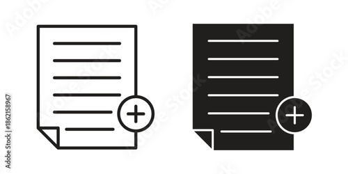 Add document icons vector glyph flat style. Stroke with editable size icons