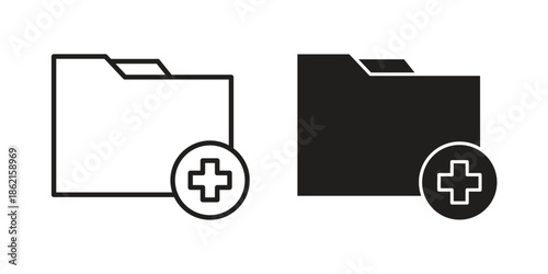 Add folder icons vector glyph flat style. Stroke with editable size icons