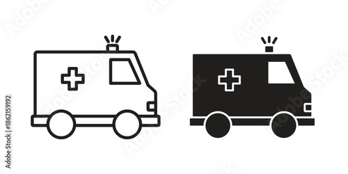Ambulance icons vector glyph flat style. Stroke with editable size icons
