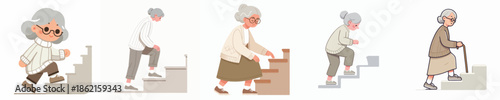 Vector Illustration of a Elderly Woman Climbing Stairs