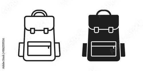 Backpack icons vector glyph flat style. Stroke with editable size icons