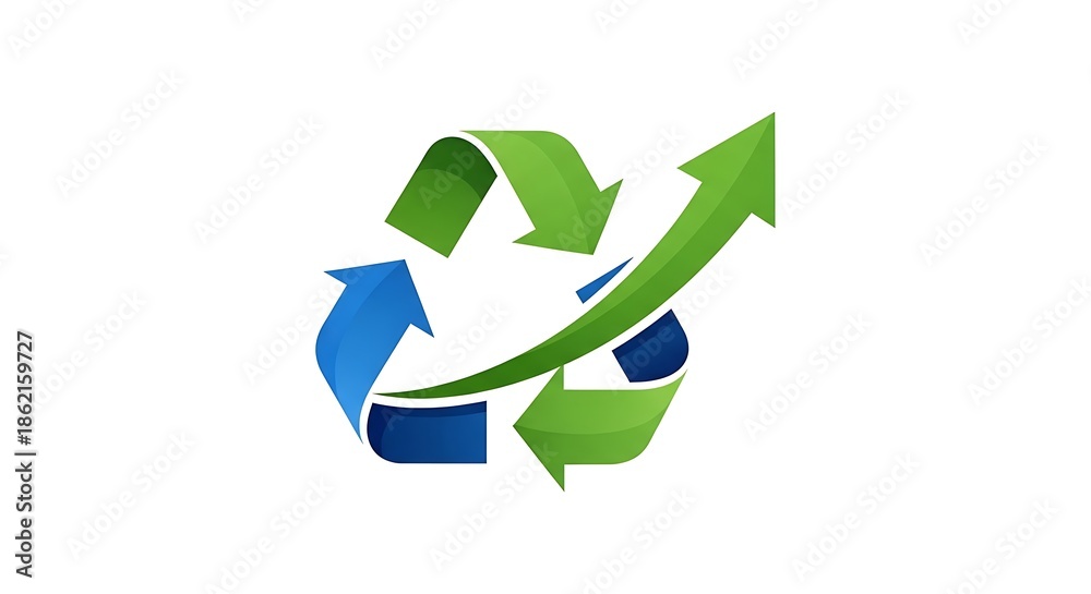 Obraz premium Recycling Symbol with Green Arrow Upward Trend.