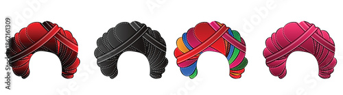 indian traditional turban pagdi vector icon set rajasthani gujarati sikh wedding headwear illustration