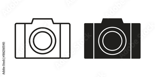Camera icons vector glyph flat style. Stroke with editable size icons
