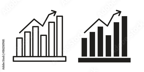 Chart histogram icons vector glyph flat style. Stroke with editable size icons