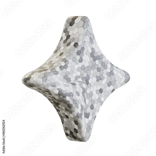 Abstract 3D Geometric Star Shape with Hexagonal Pattern, Digital Science Visualization Element Isolated on Transparent Background.