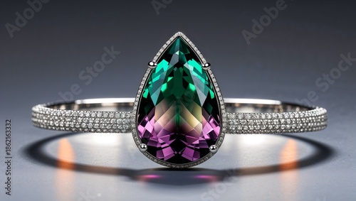 Pear lab alexandrite rare shift bracelet in platinum dual warm cool lighting background