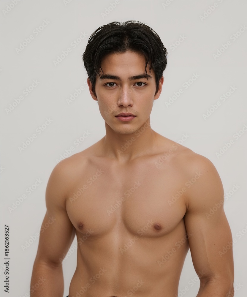 Fototapeta premium smiling filipino guy on oversized shirt fit model pose on white background