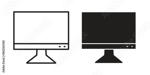 Computer screen icons vector glyph flat style. Stroke with editable size icons