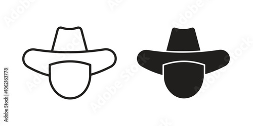 Cowboy icons vector glyph flat style. Stroke with editable size icons