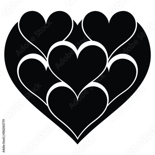  Large Black Heart Shape Composed Of Smaller Interlocking Hearts love symbol.