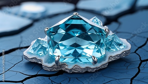 Wallpaper Mural Asscher step cut aquamarine iceberg pin in platinum frozen edges arctic on glacial blue crack surface Torontodigital.ca