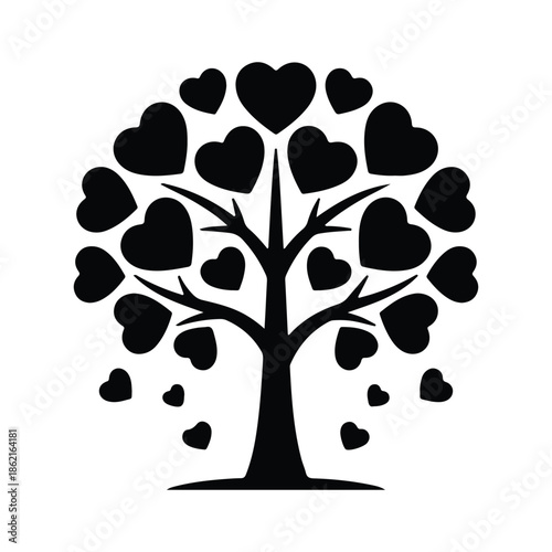 Love Tree With Heart Leaves Silhouette Icon