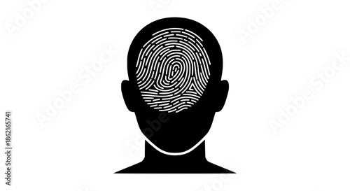 Man fingerprint on face black white icon 